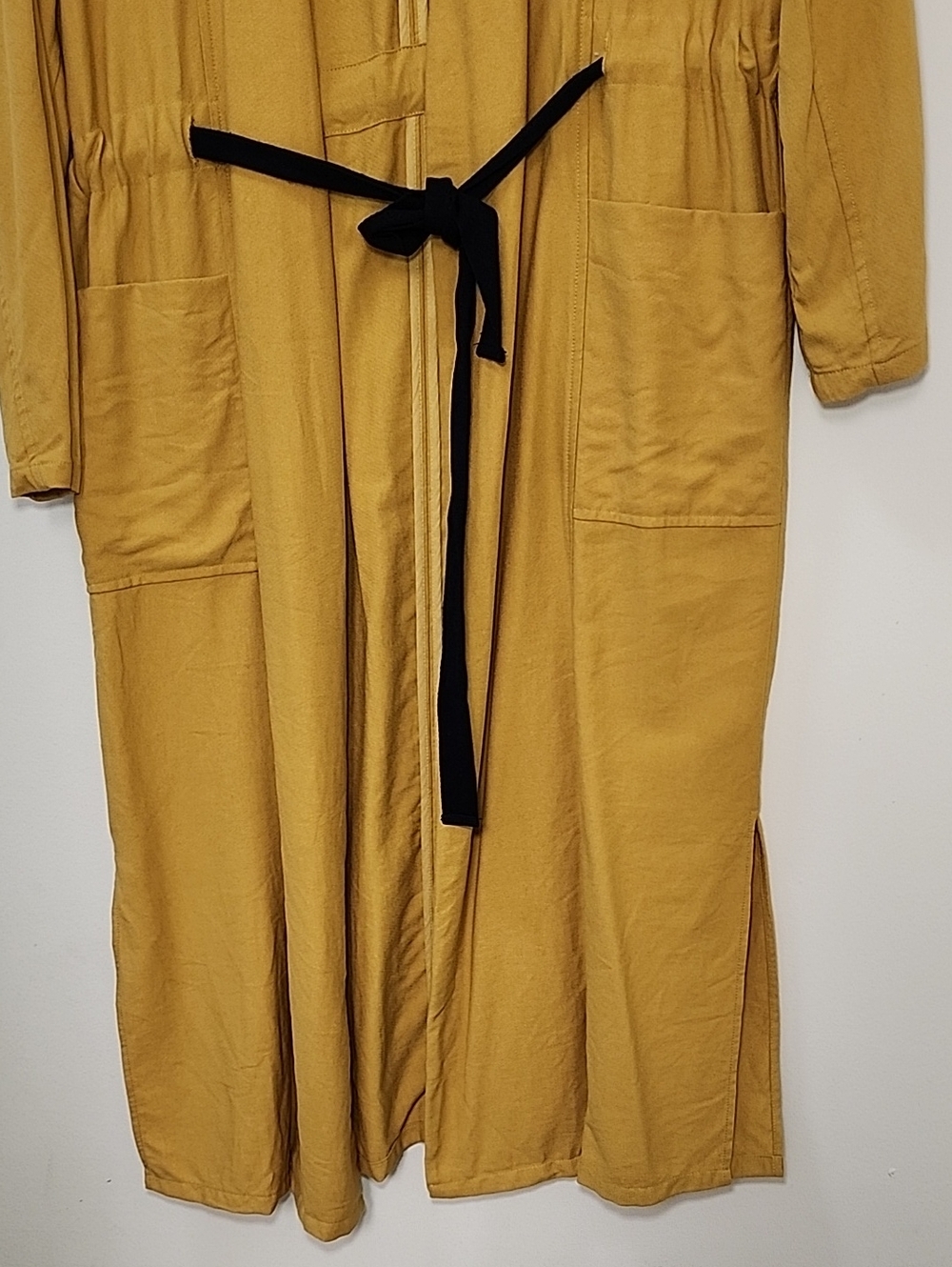 FRNCH PARIS Mustard Yellow Long Sleeve Open Front Blazer Black Tie Size S/M - Picture 5 of 16